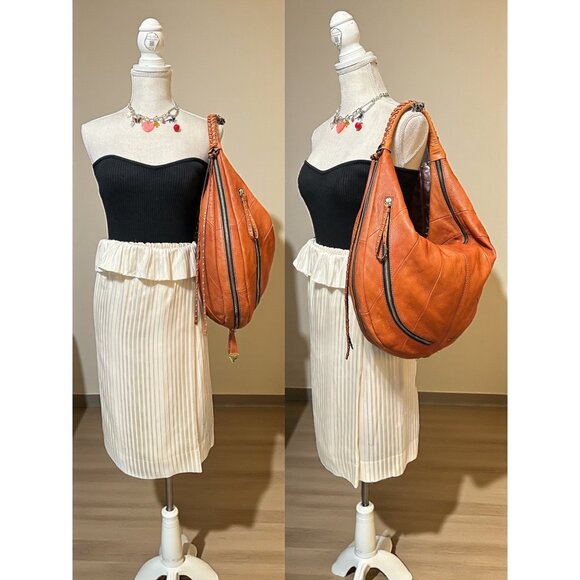 orYANY Jasmine Hobo Congac Pebbled Leather Shoulder Bag Slouchy Studded Tassels - Picture 2 of 12